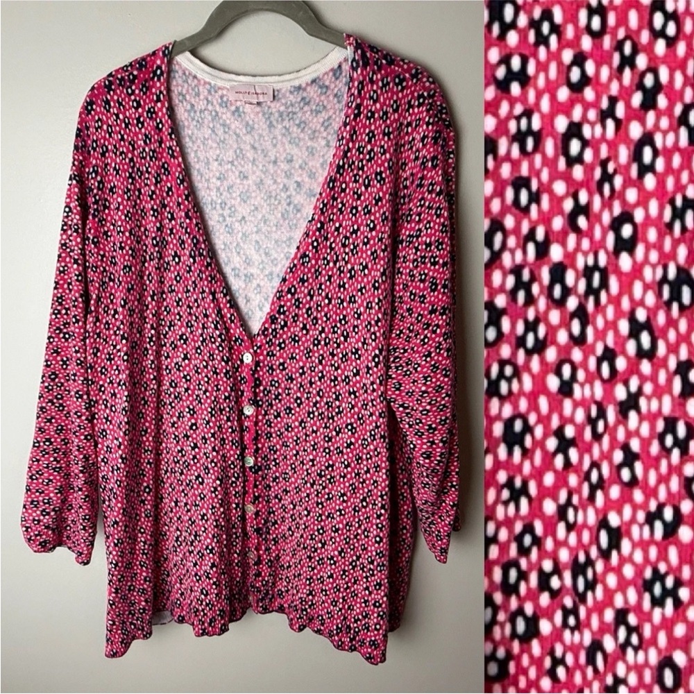 Molly & Isadora Cardigan Sweater Plus Size 3X 3/4 Sleeves Pink Navy Blue White
